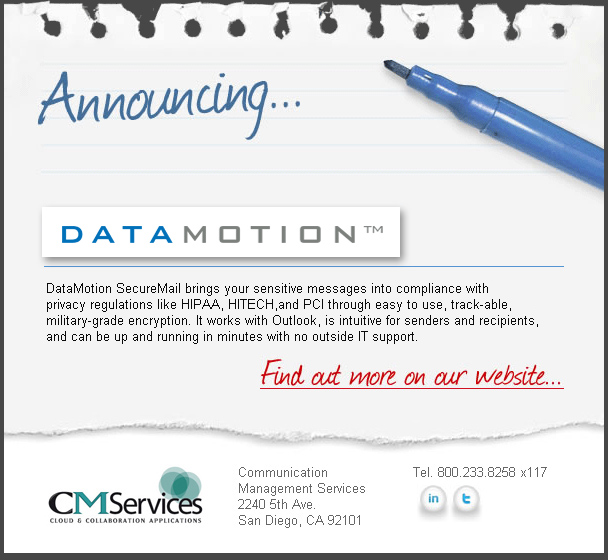 CMServices Announces New Datamotion to suite of SaaS services 